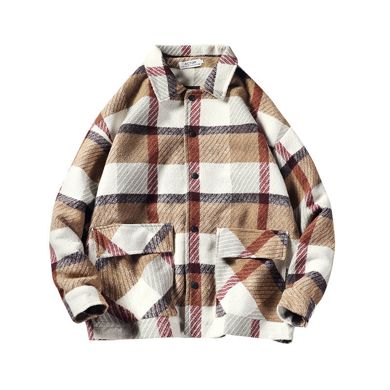 Mid-length Men's Plaid Woolen Jacket