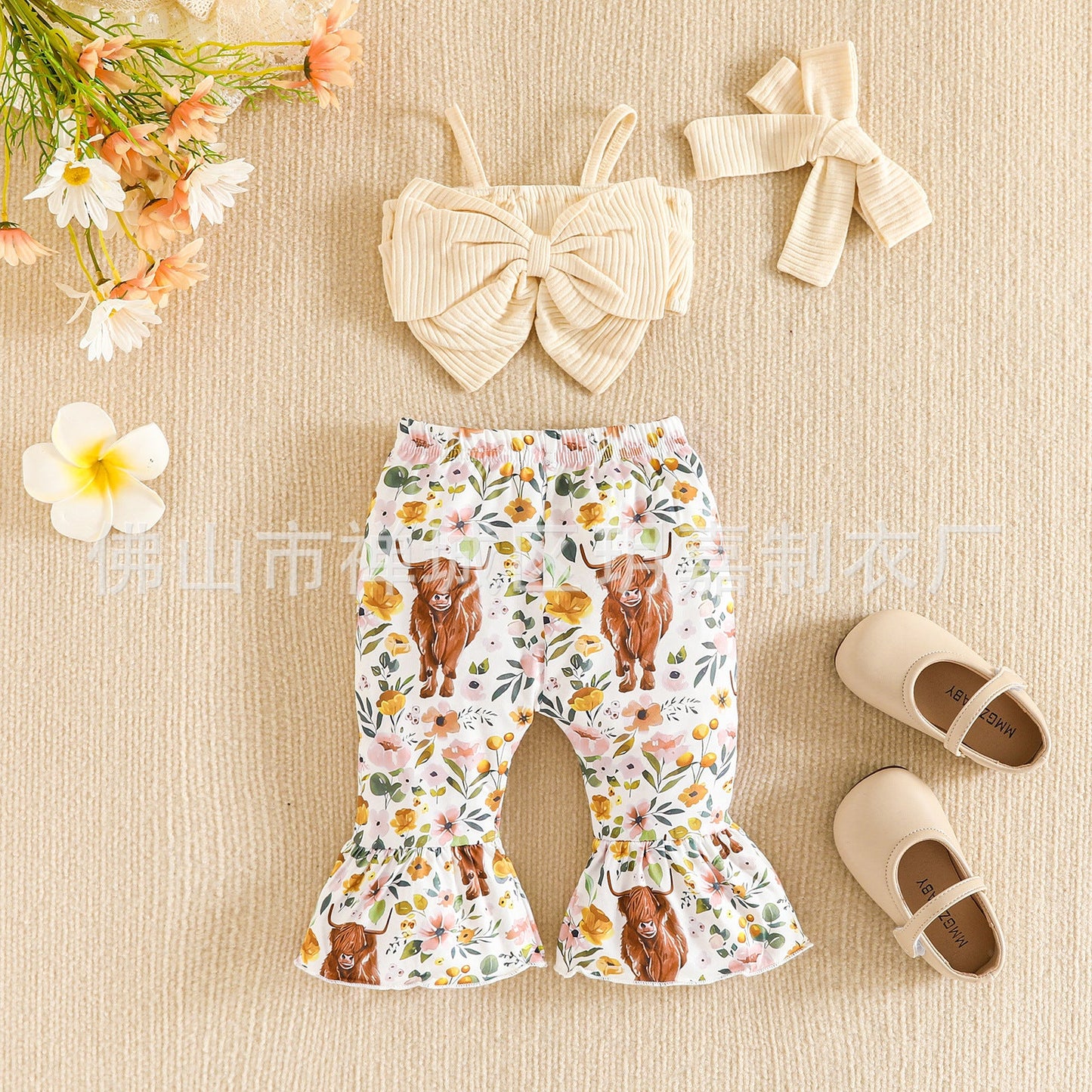 Summer New Sisters Outfit Bow Suspenders Short Top And Trousers Suit