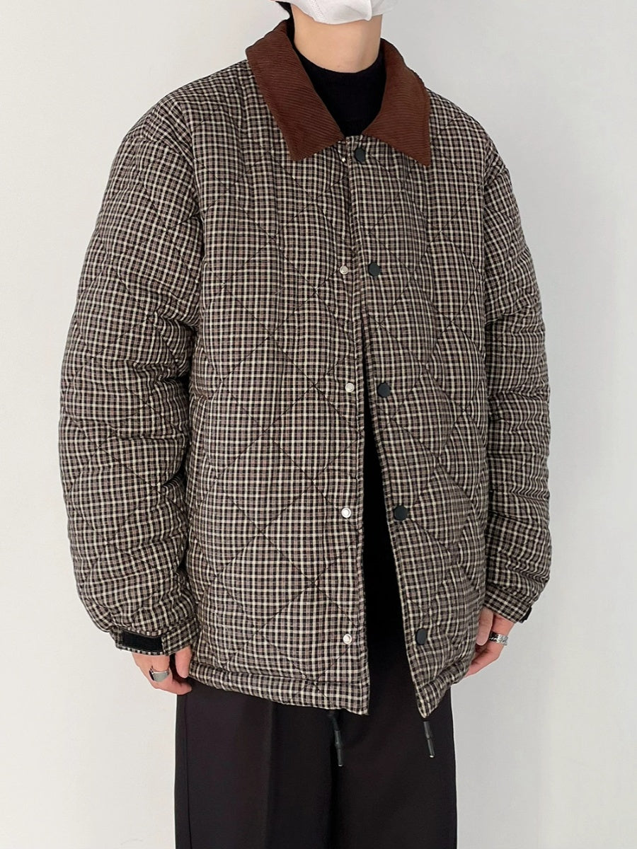 Plaid Coat Men's Loose Retro Cotton-padded Jacket