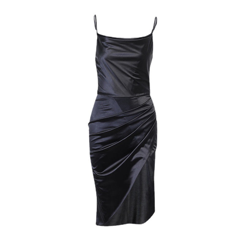 Womens Slim Slit Satin Dress