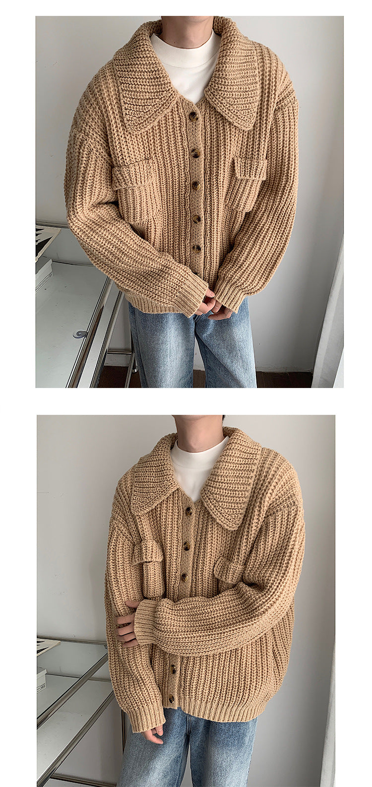 Retro Lapels Sweater Single-breasted Men's Cardigan Sweater Coat