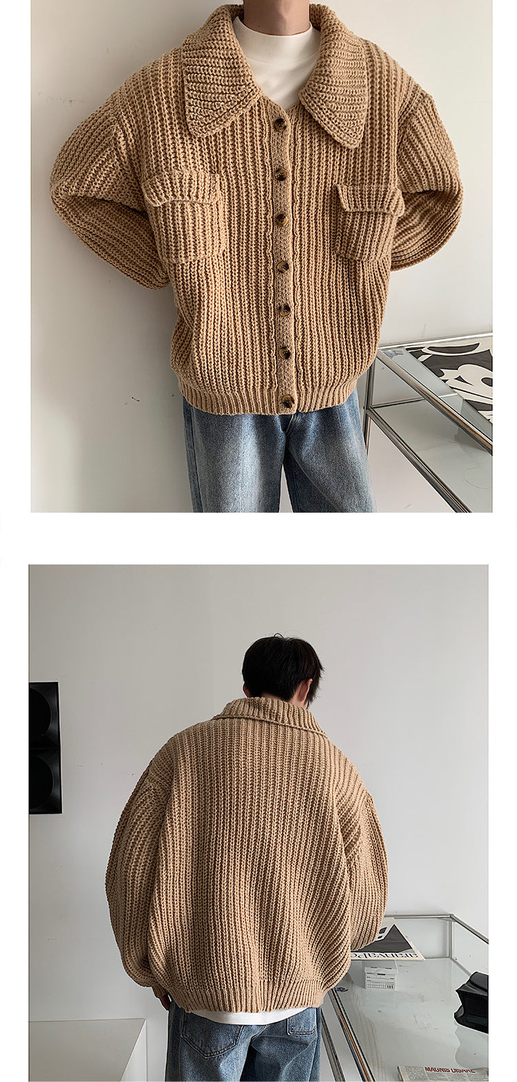 Retro Lapels Sweater Single-breasted Men's Cardigan Sweater Coat