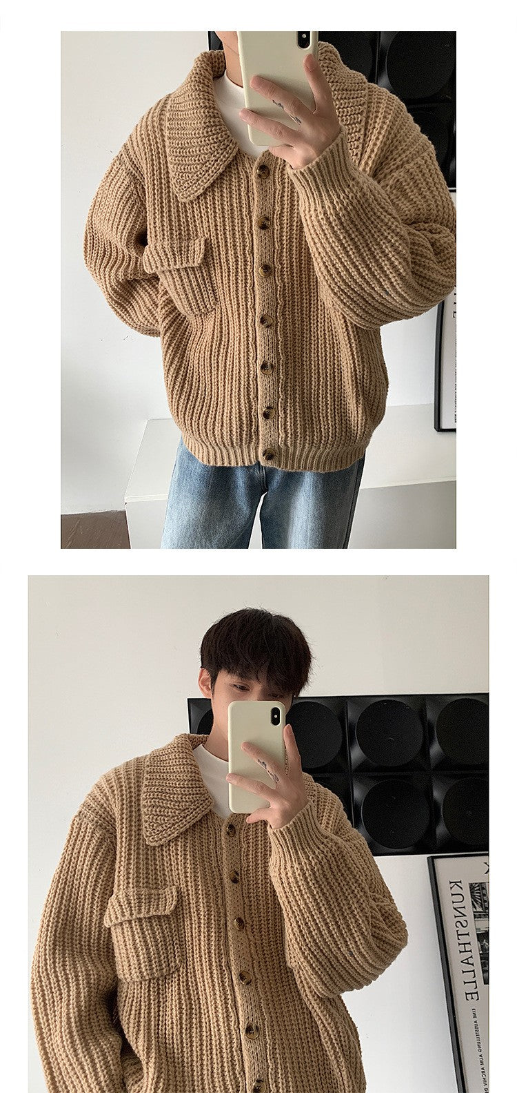 Retro Lapels Sweater Single-breasted Men's Cardigan Sweater Coat