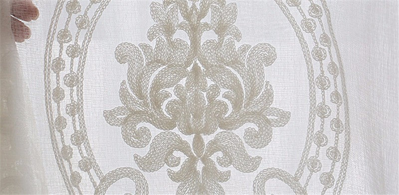 Translucent Embroidered Window Screen White European Style