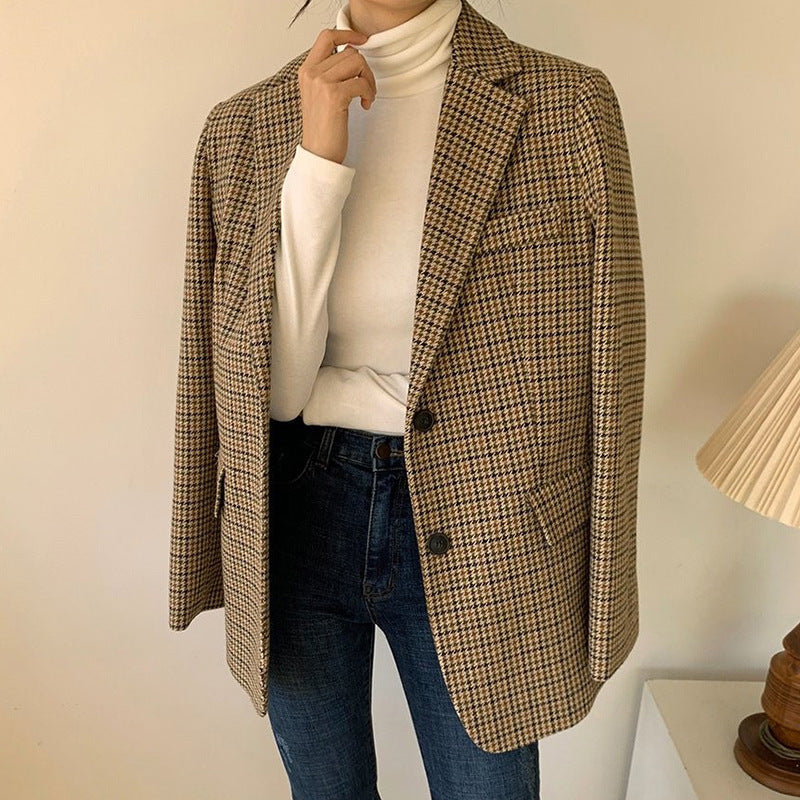 Vintage Style Plaid Oversized Blazer