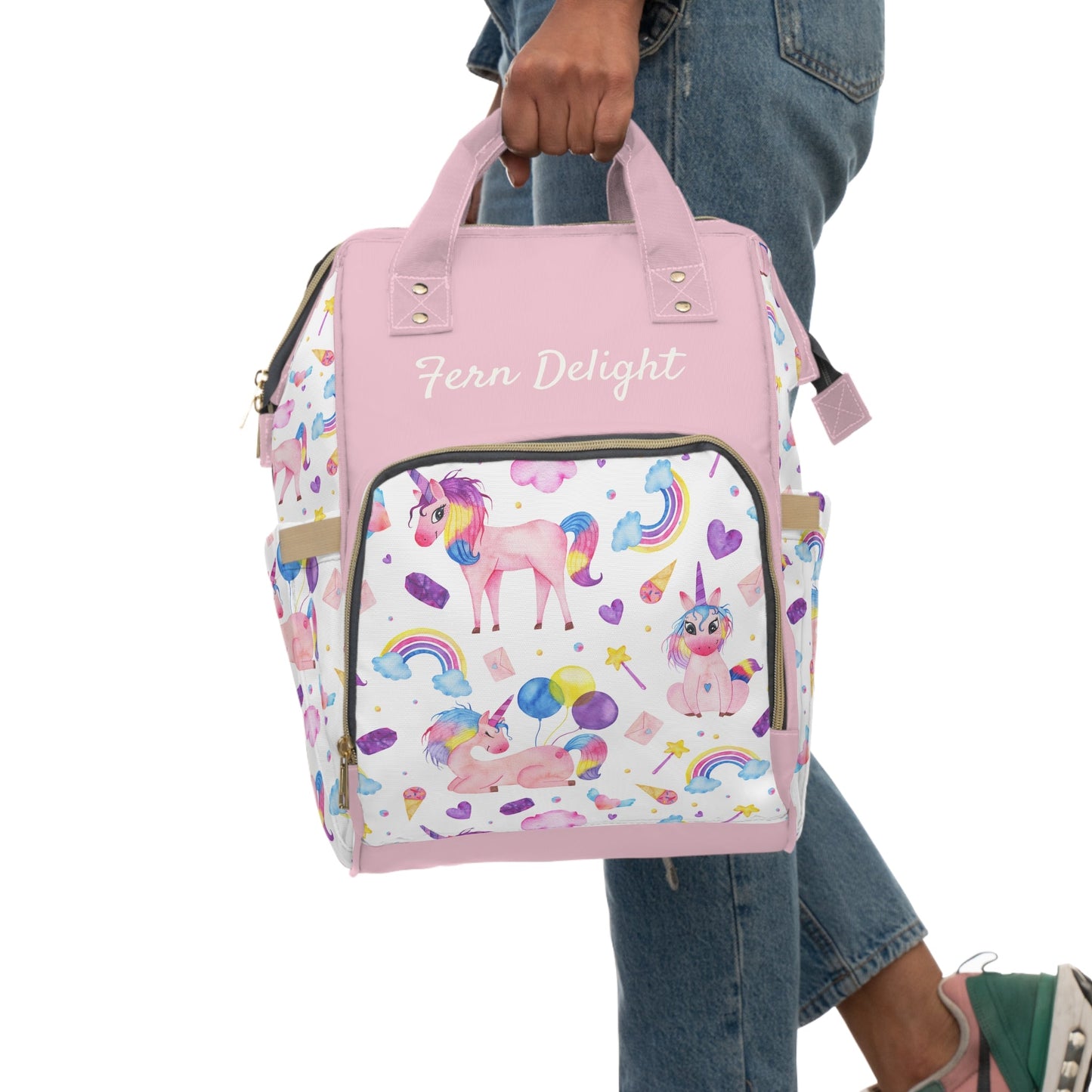 Personalized Whimsical Fairytale Unicorn Pattern Multifunctional Diaper Backpack, Newborn Gift, Baby Shower Gift, Unicorn Backpack