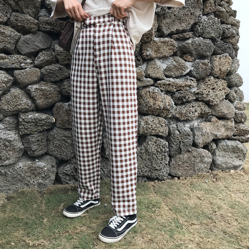 Men British Plaid Suit Pants