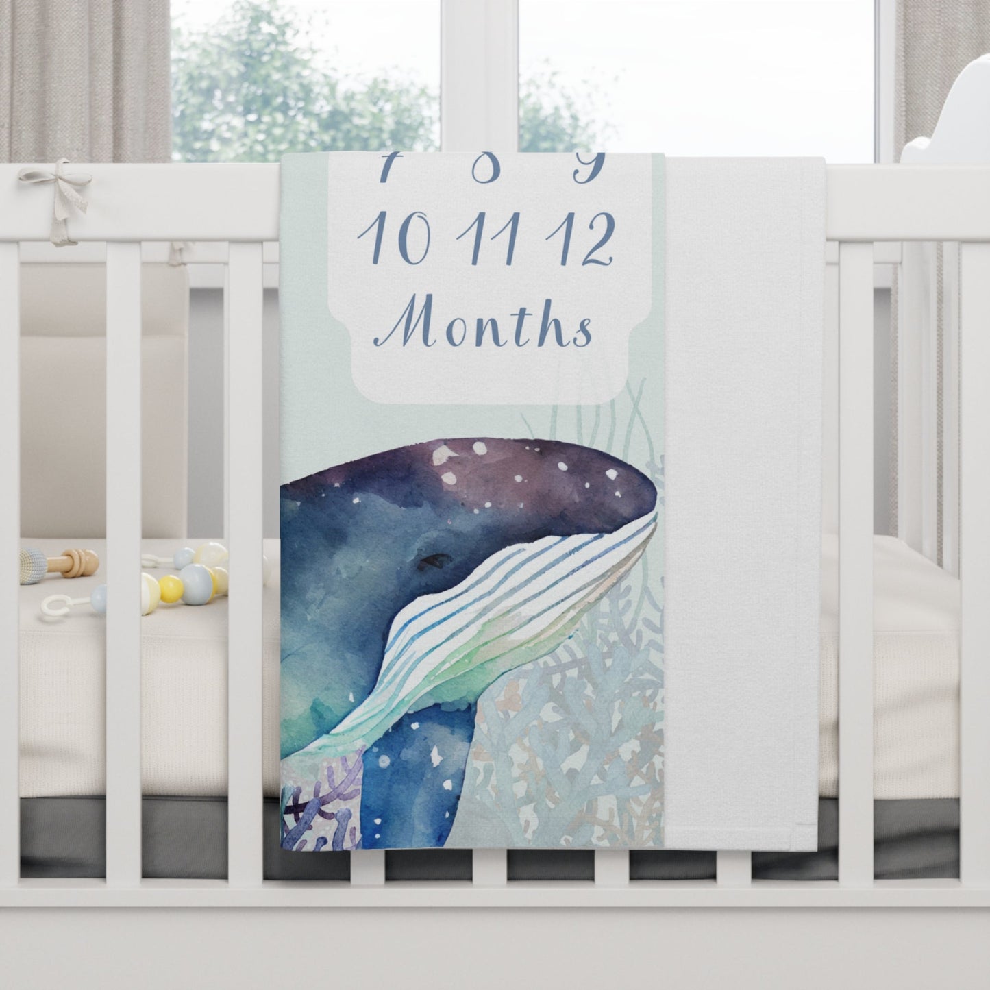 Ocean Whale Soft Fleece Milestone Blanket, Boys Monthly Growth Tracker, Personalized Baby Blanket, Baby Shower Gift, Newborn Baby Gif