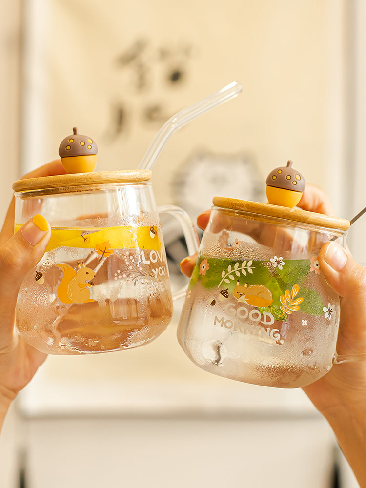 Cute Straw Glass Transparent Mug Heat Resistant