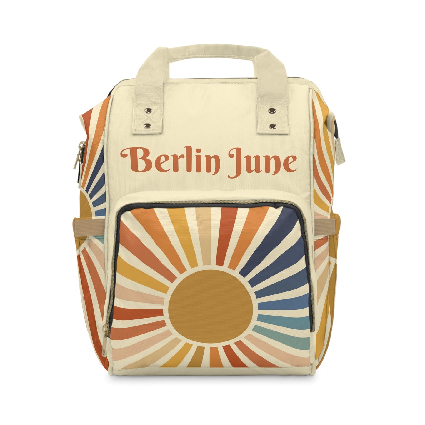 Personalized Retro Sun Pattern Multifunctional Diaper Backpack, Newborn Gift, Baby Shower Gift, Retro Themed Babyshower