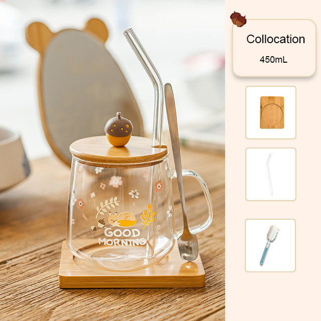 Cute Straw Glass Transparent Mug Heat Resistant