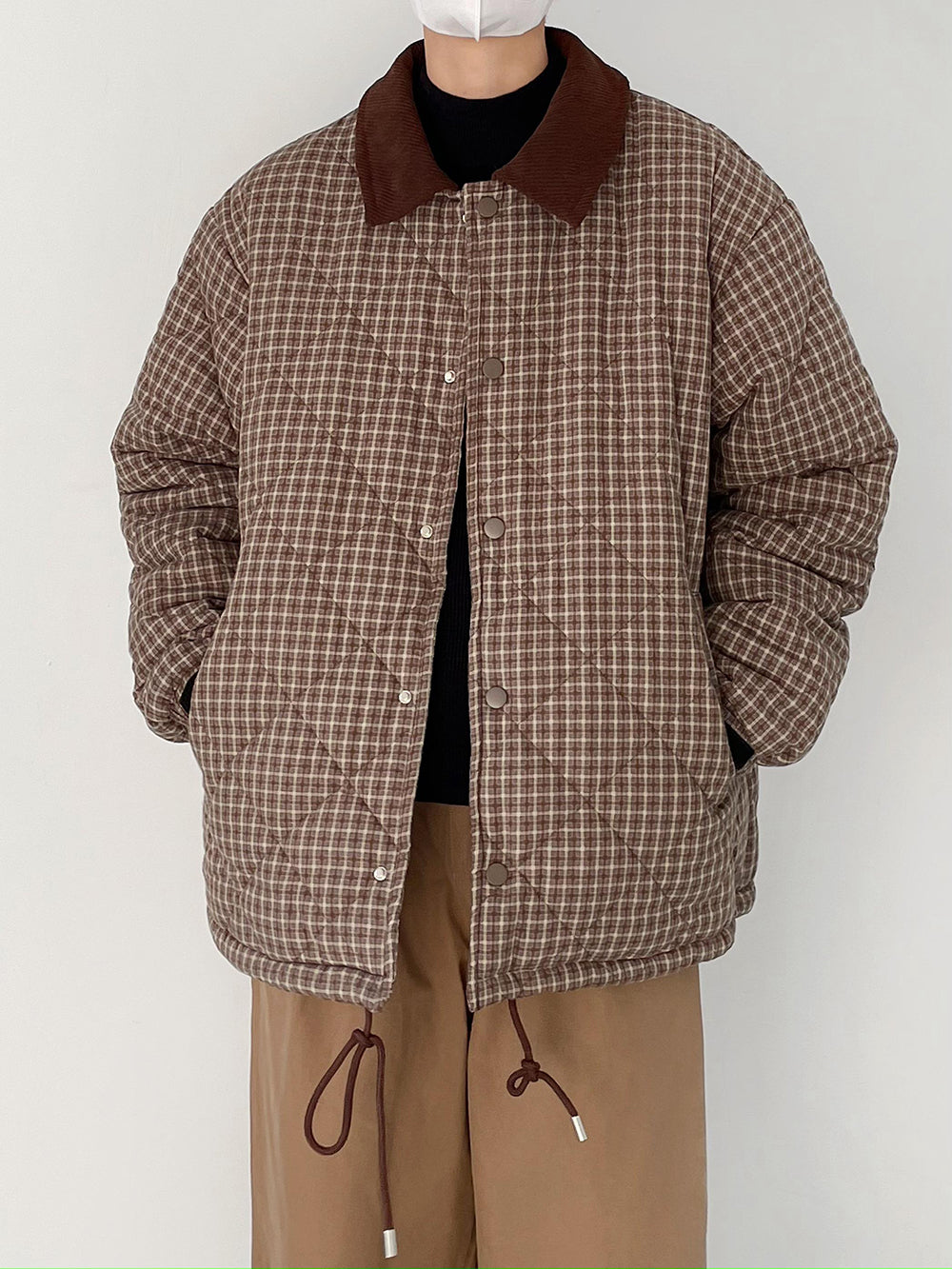 Plaid Coat Men's Loose Retro Cotton-padded Jacket