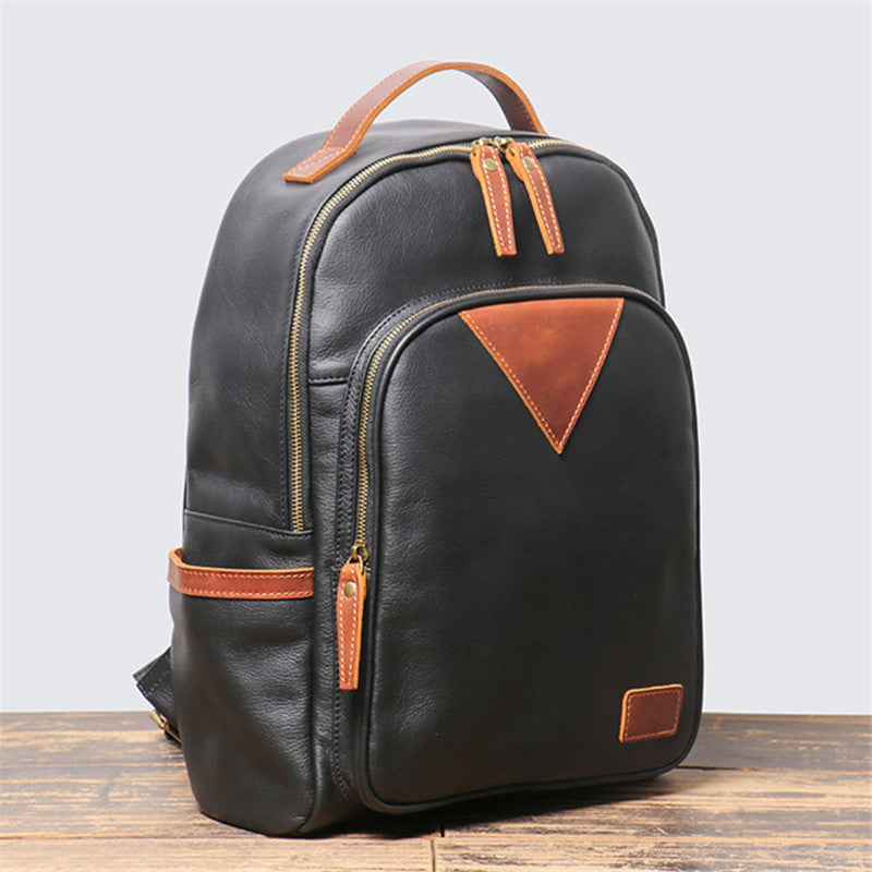 Retro Trend Leather Backpack Personality Color Contrast