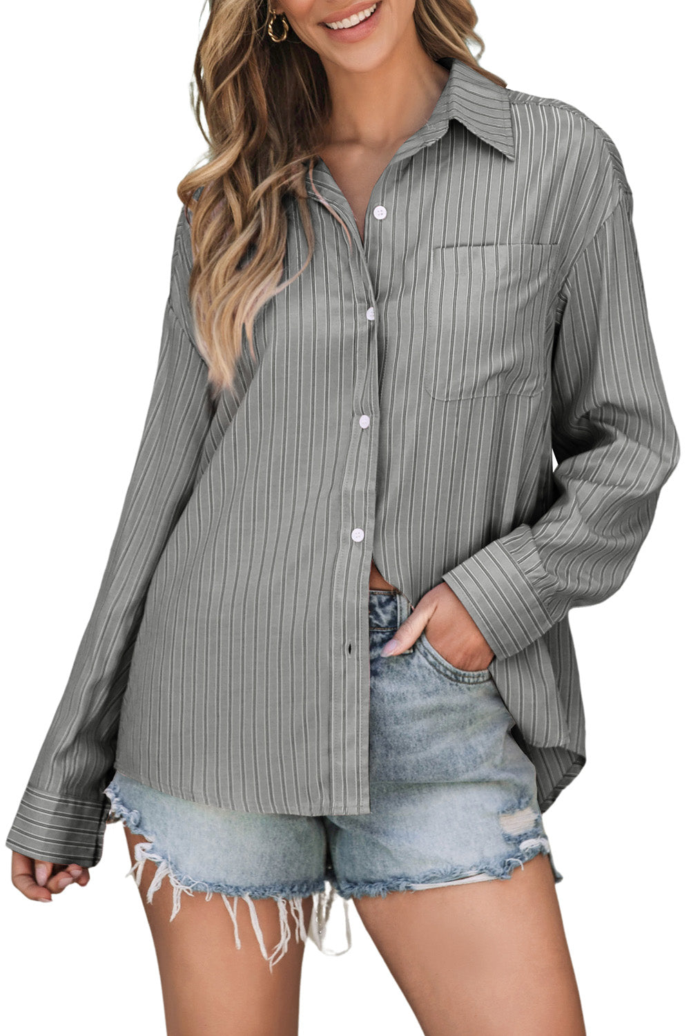 Striped Button Up Long Sleeve Shirt