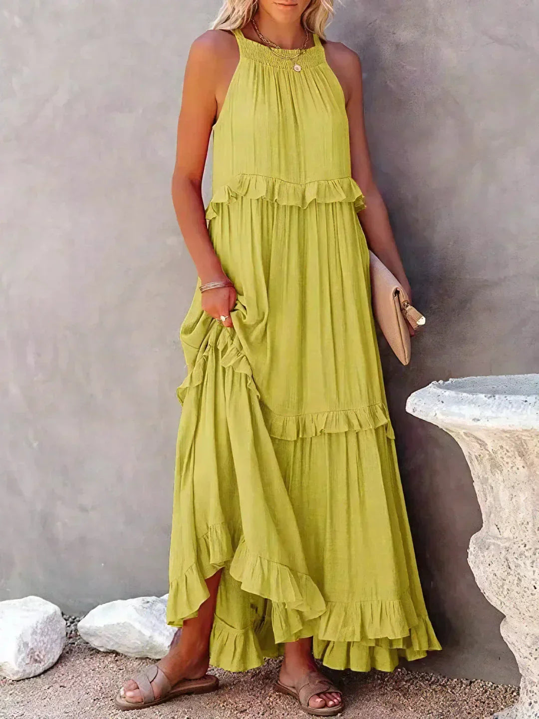 Halter Ruffle Maxi Dress