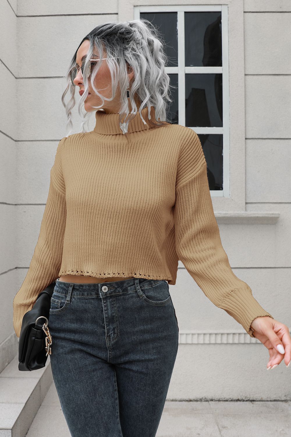 Turtleneck Dropped Shoulder Sweater