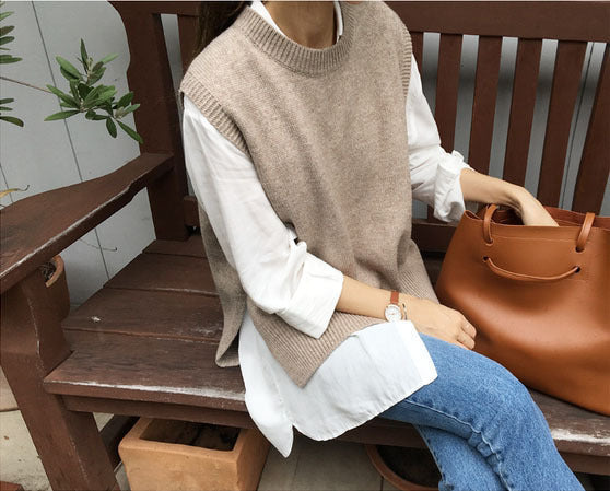 Loose Lazy Split Sweater Vest