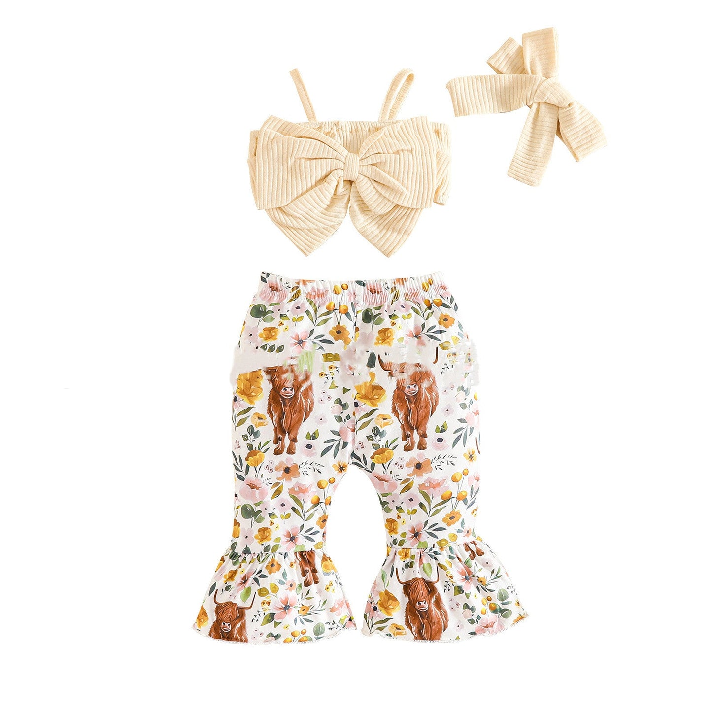 Summer New Sisters Outfit Bow Suspenders Short Top And Trousers Suit