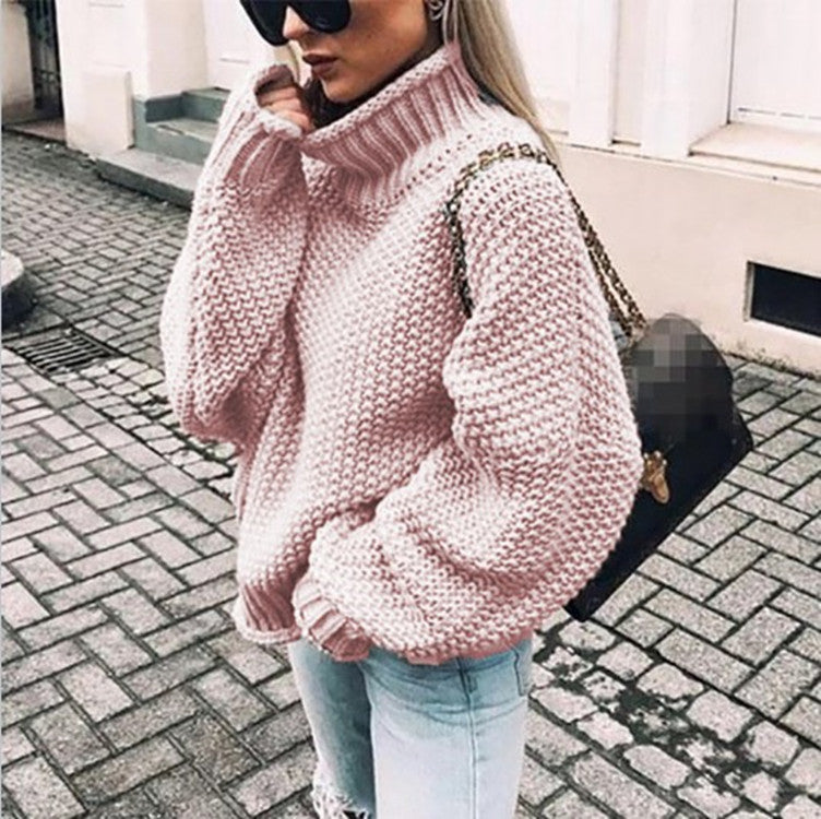 Thick Chunky Half Turtleneck Bat-Sleeve Sweater