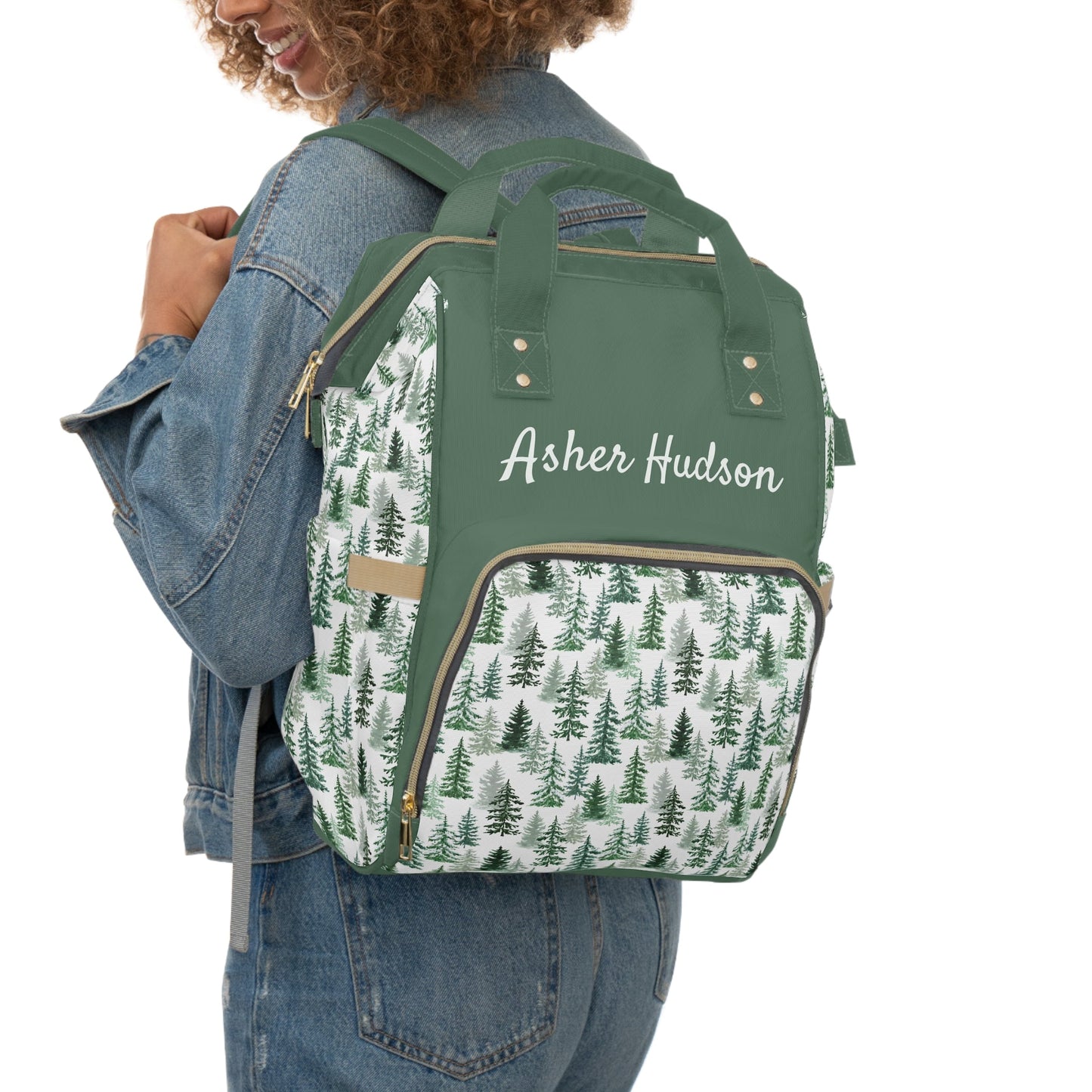 Personalized Green Forest Multifunctional Diaper Backpack, Newborn Gift, Baby Shower Gift, Baby Diaper Bag Nappy Stroller Bag