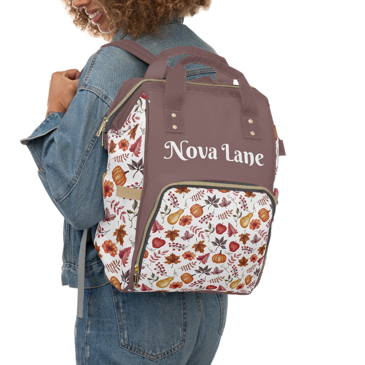 Personalized Fall Autumn Pattern Multifunctional Diaper Backpack, Newborn Gift, Baby Shower Gift, Fall Themed Baby Shower