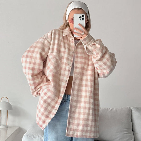 Fashion Simple Plaid Coat Niche Loose