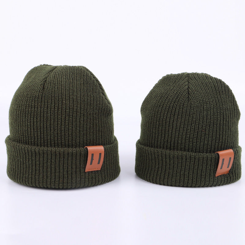 Leather Standard Solid Color Thermal Baby Knitted Cap