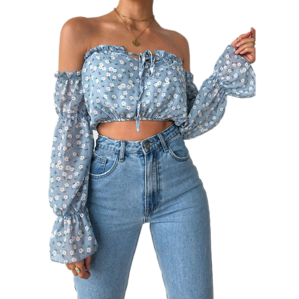 Off The Shoulder Floral Cropped Blouse