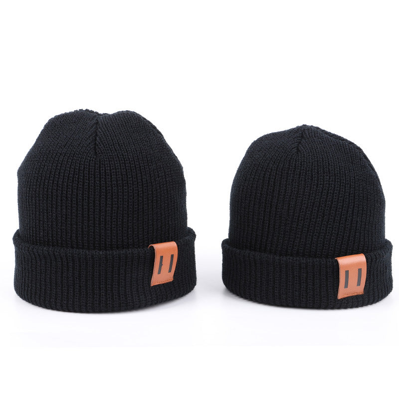 Leather Standard Solid Color Thermal Baby Knitted Cap