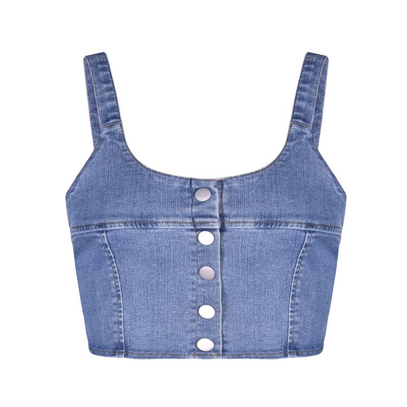 Jean Denim Crop Button Up Tank