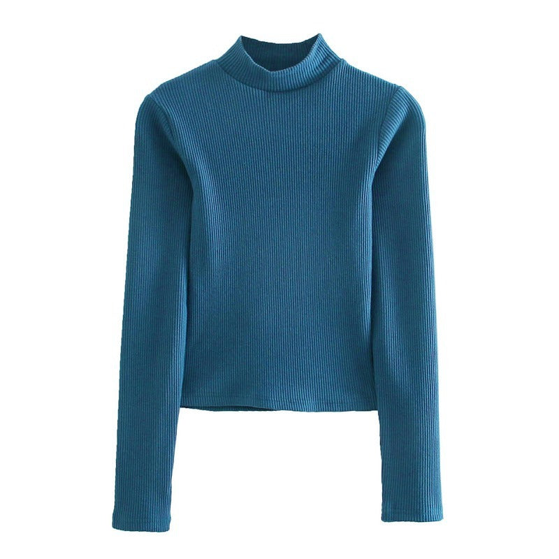 High Neck Sexy  Backless Long Sleeve Slim Knit Sweater Top Women