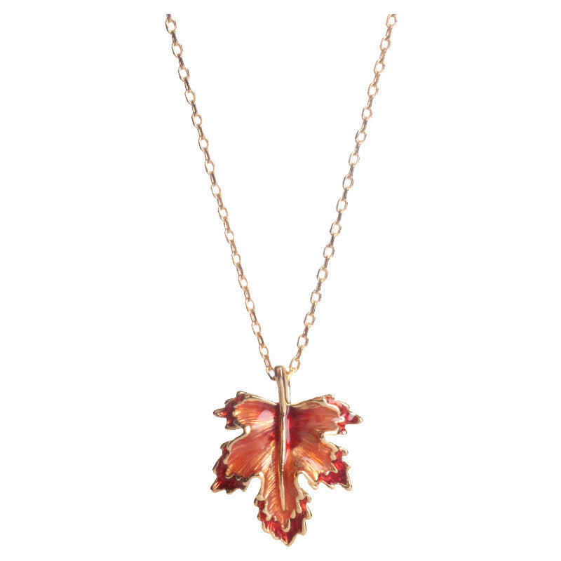 Exaggerated Maple Leaf Enamel Drip Glazed Long Necklace