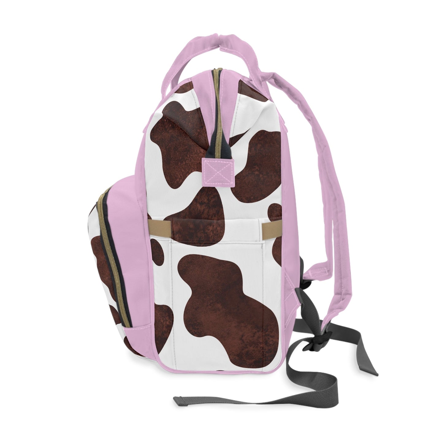 Personalized Pink Girls Cow Print Multifunctional Diaper Backpack, Newborn Gift, Baby Shower Gift, Baby Diaper Bag Nappy Stroller Bag