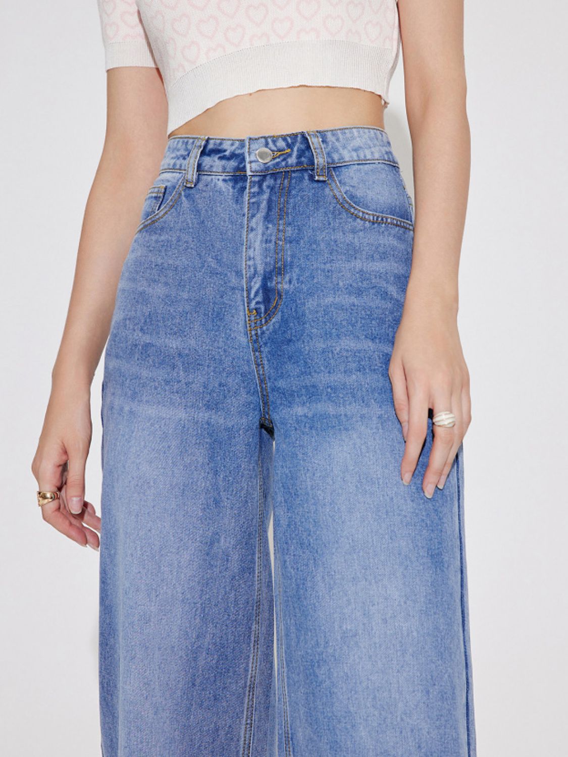 High Waist Straight Leg Jeans with Pockets