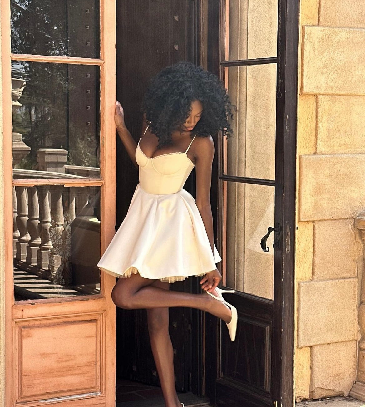 Satin Tulle Frill Strap Mini Dress