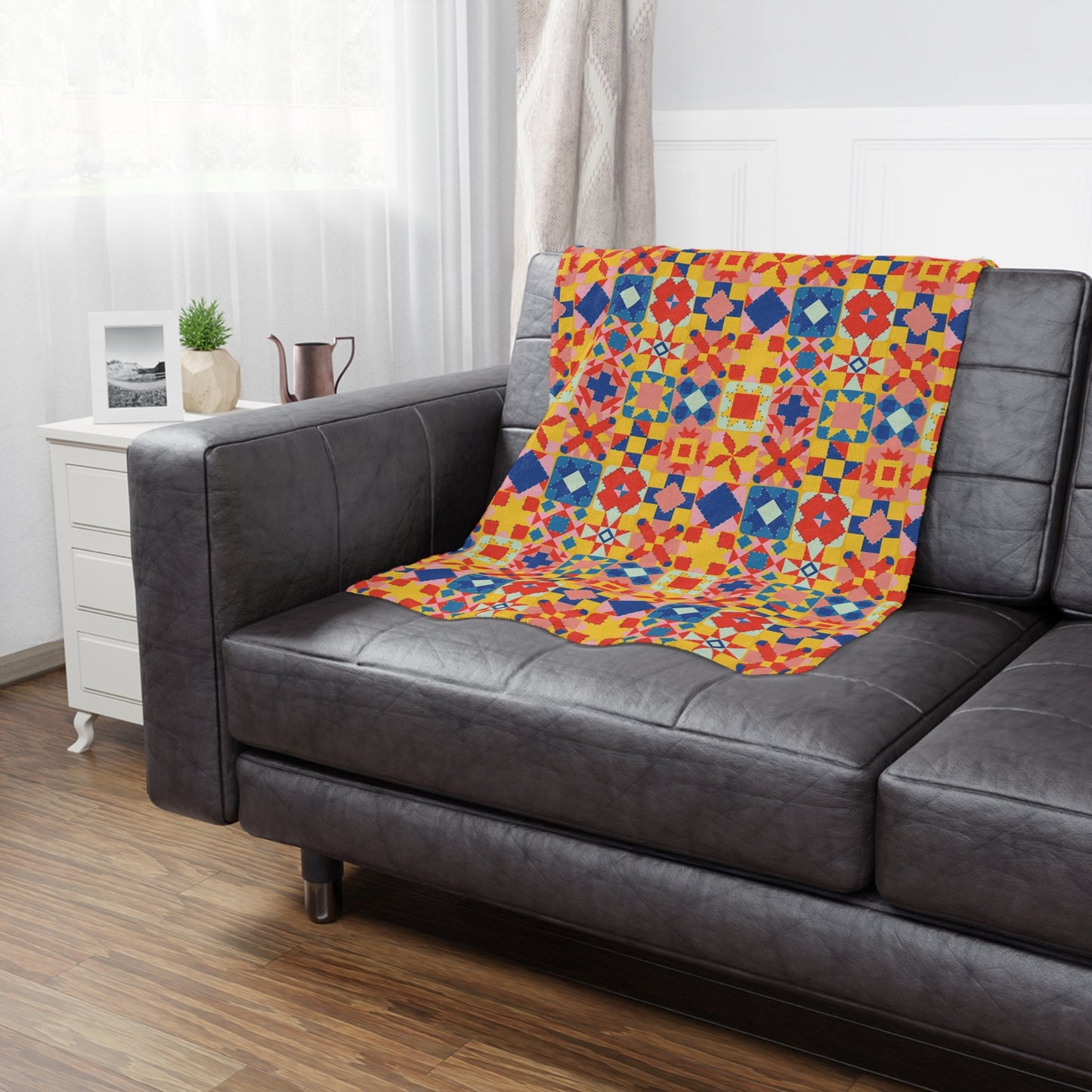 Colorful Patchwork Quilt Print Minky Blanket