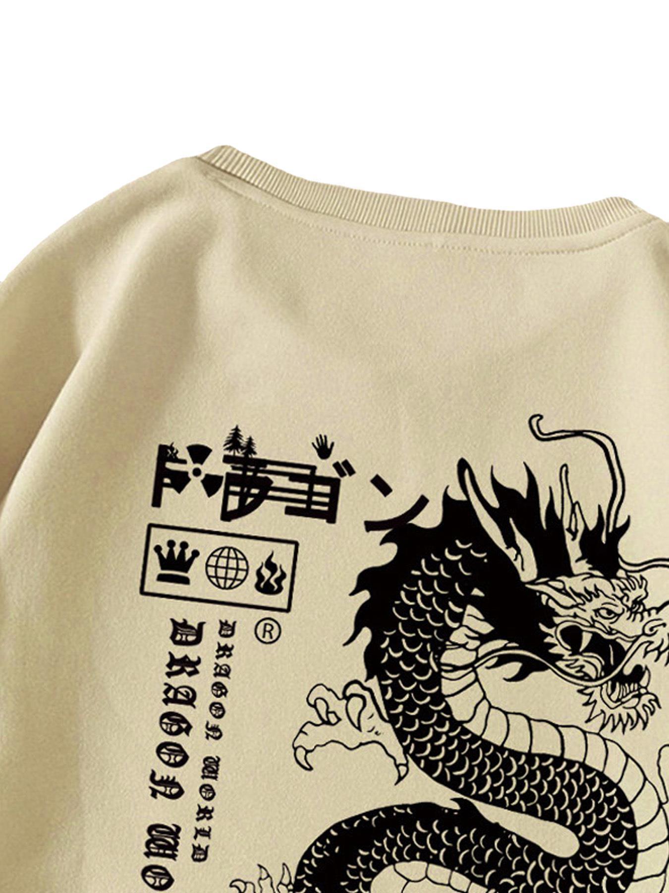 Men's Autumn And Winter Loose Tokyo Dragon Print Crewneck