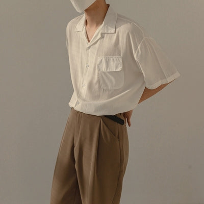 Short-sleeved Shirt Men's Loose Mid-sleeved Shirt With Pocket Satin Thin