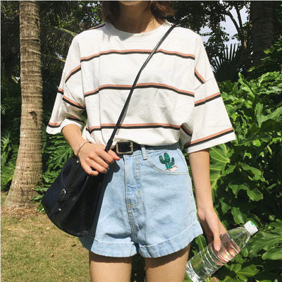 Retro 90s Oversized Striped T-Shirt