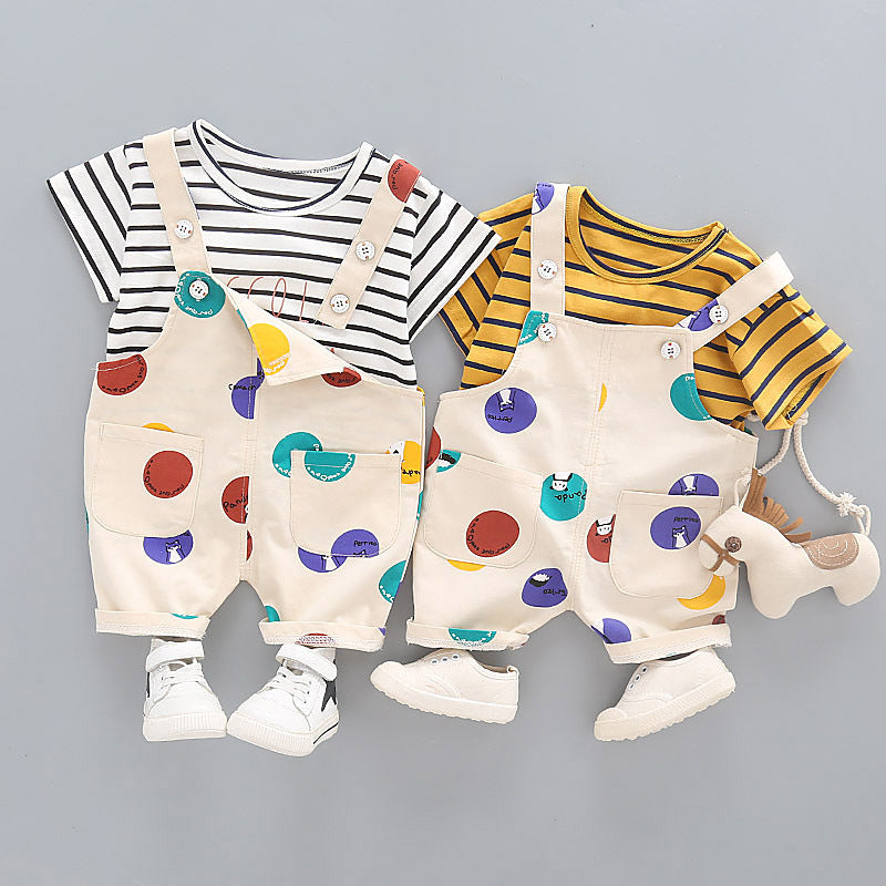 Rainbow Polka Dot Short Sleeve Printed Overall Jumpsuit