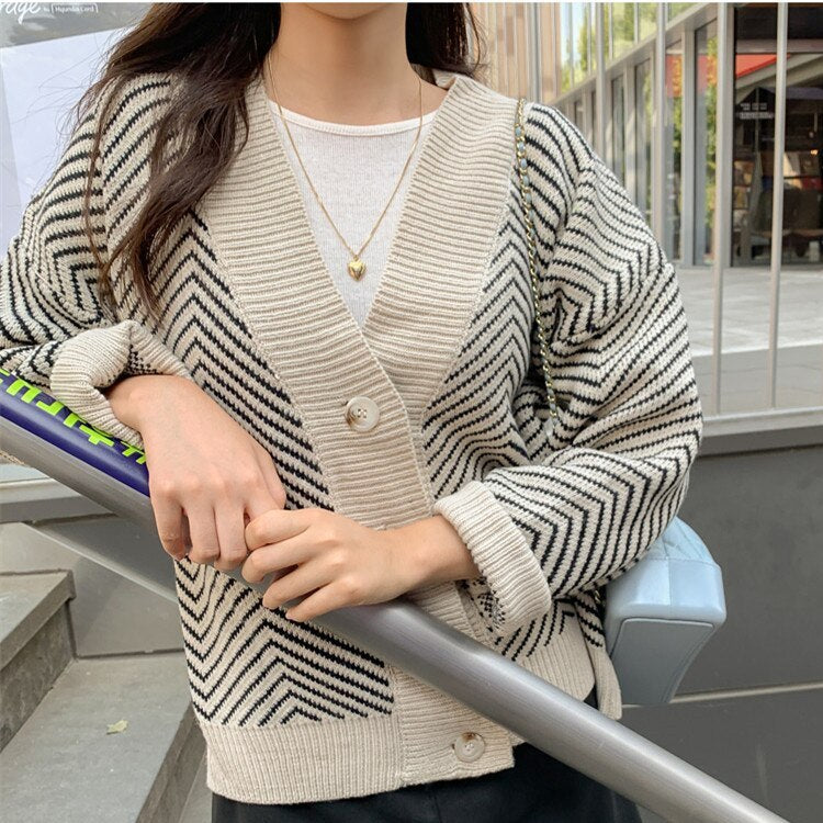 Oversized Striped Cardigan Sweater