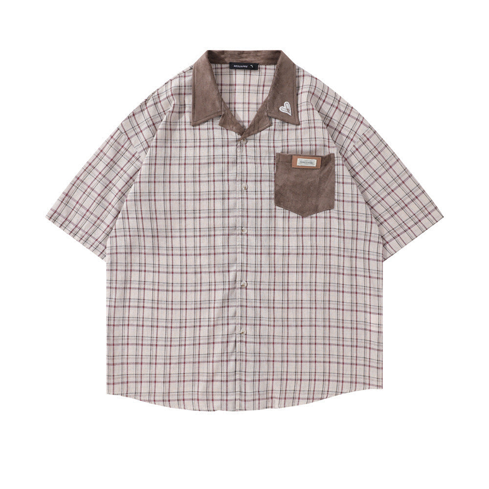 Fashion Plaid Short Sleeve Shirt Men