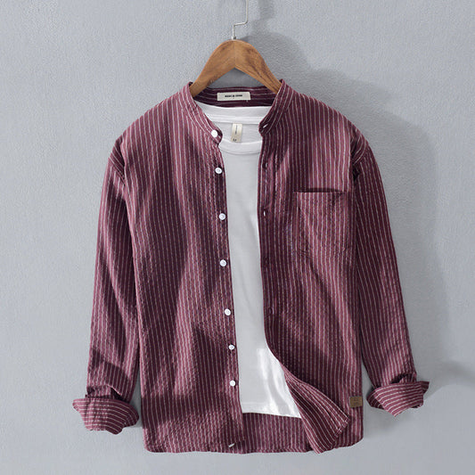 Men's Fashion Casual Striped Stand Collar Shirt