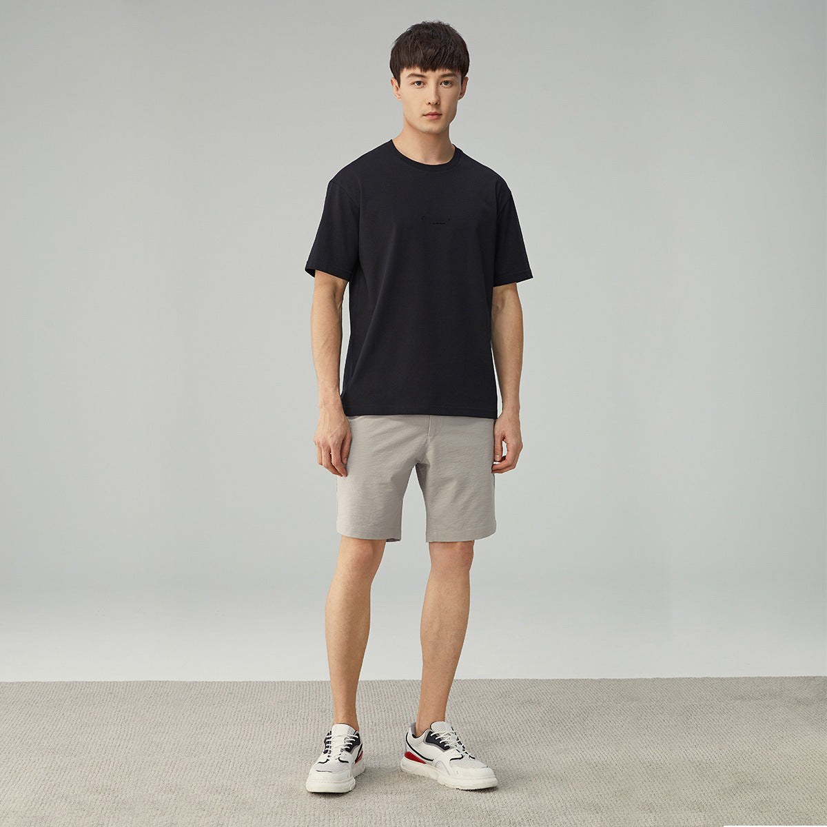 Round Neck Cotton Blend Solid Color Drop Shoulder Loose Bottoming Shirt