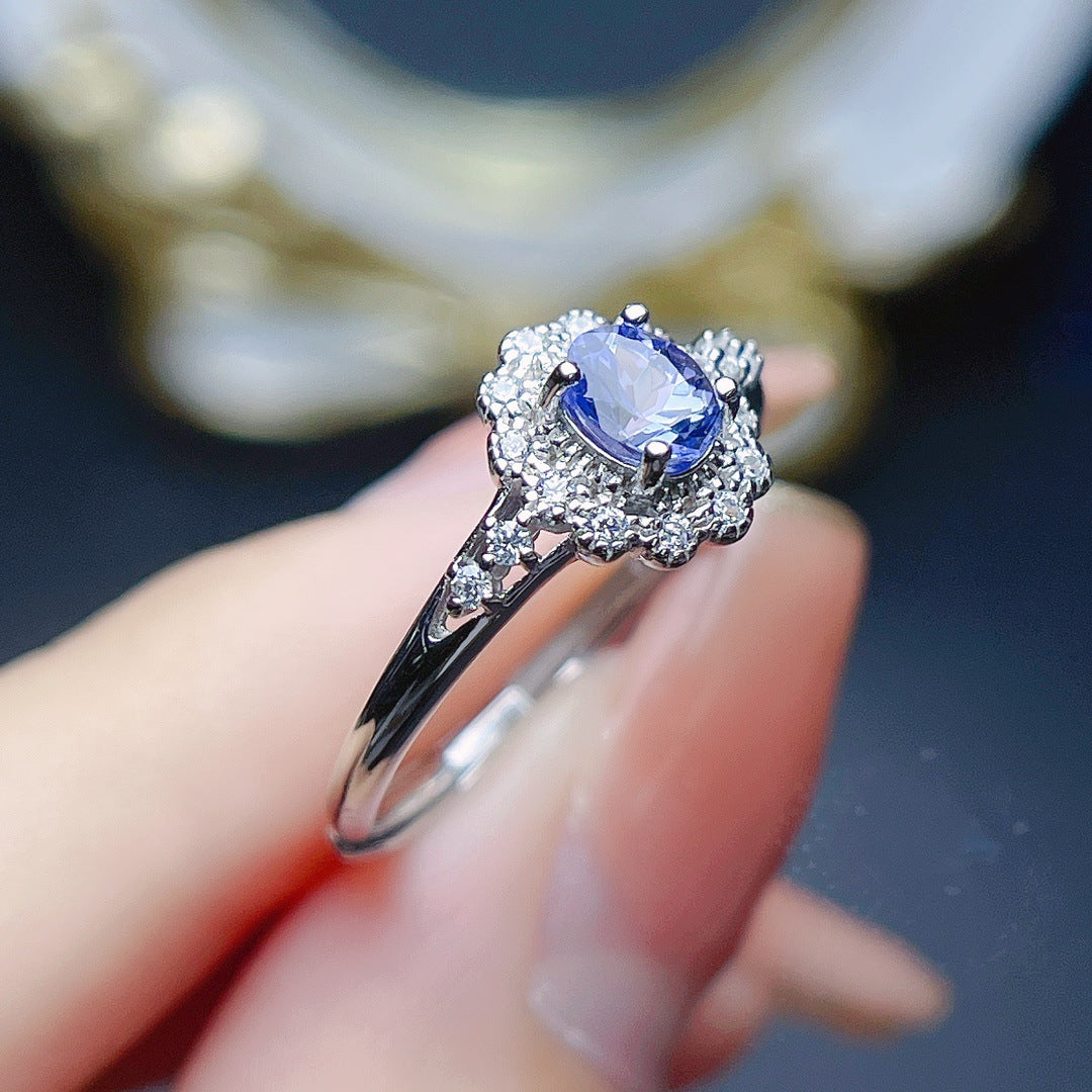 Natural Tanzanite Ring S925 Silver Female