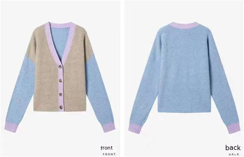 Spring And Autumn V-neck Loose Knitted Cardigan Women's Coat Sweater