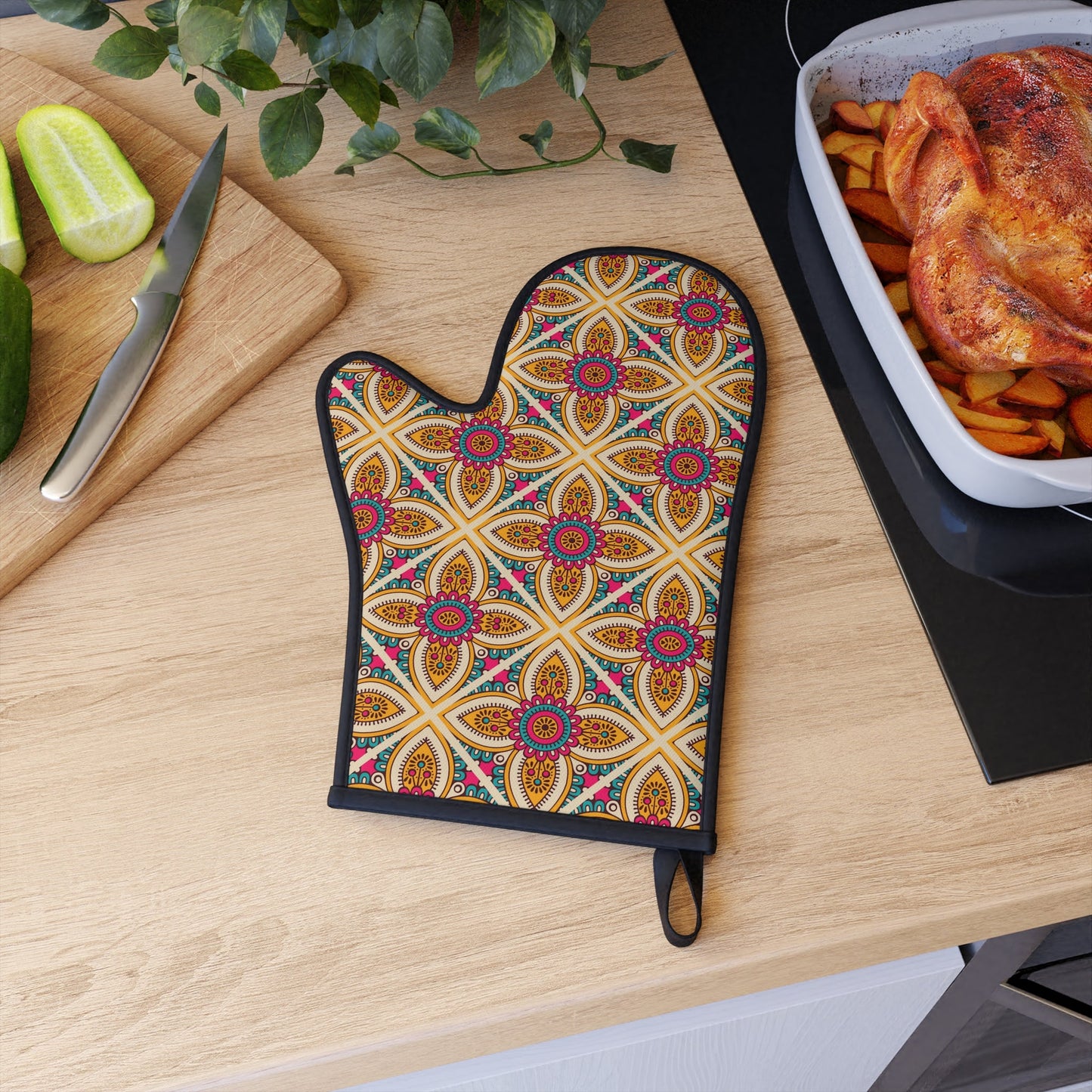 Bohemian Girly Mandala Pattern Oven Glove, Bright Colored Oven Mit