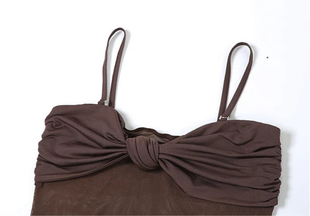 Knotted Mesh Strappy Midi Dress