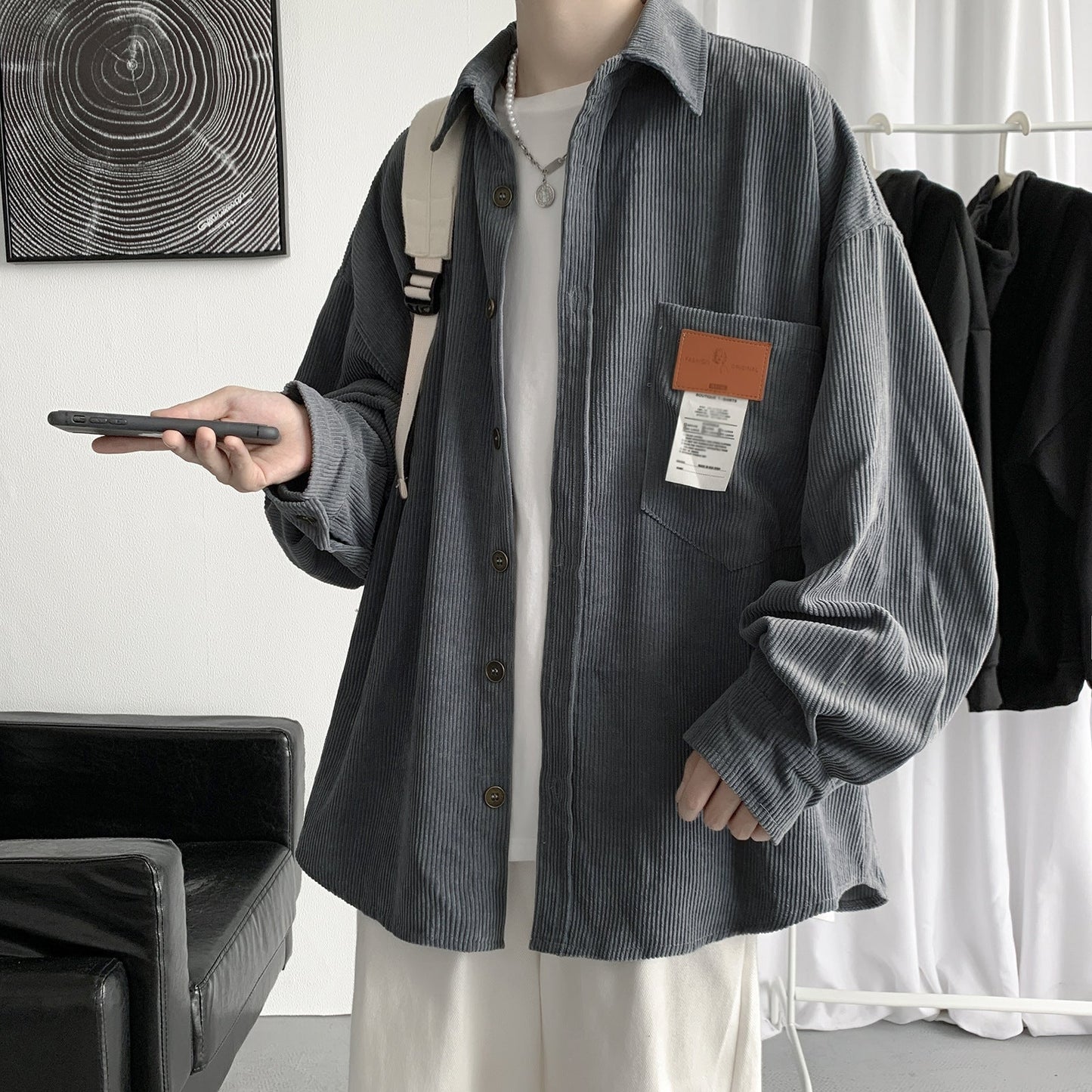 Men's Fashion Casual Loose Corduroy Coat Top