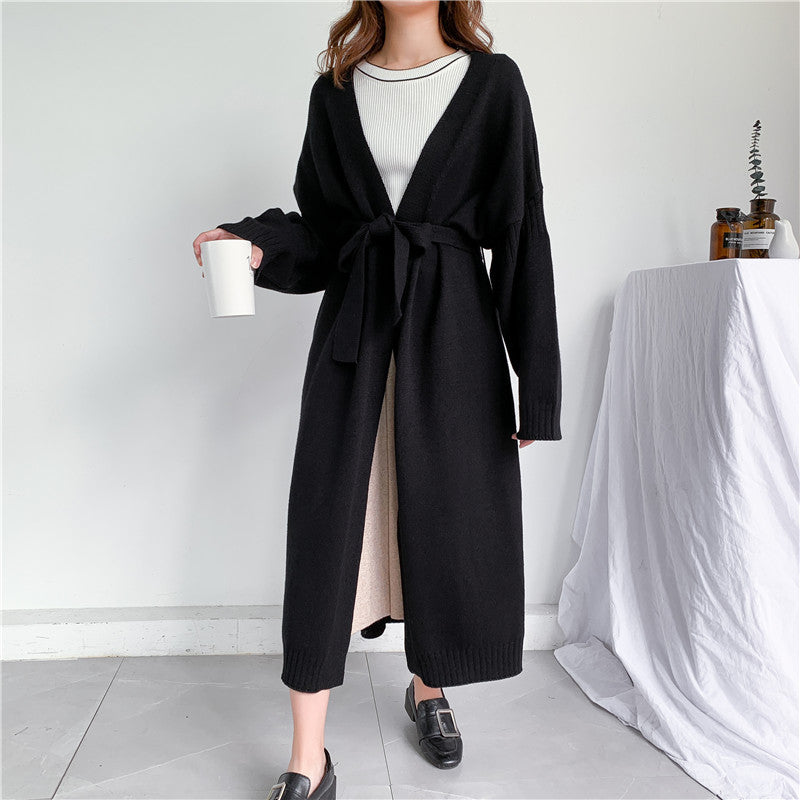 All-match Lazy Wind Loose Over-the-knee Knitted Cardigan Mid-length